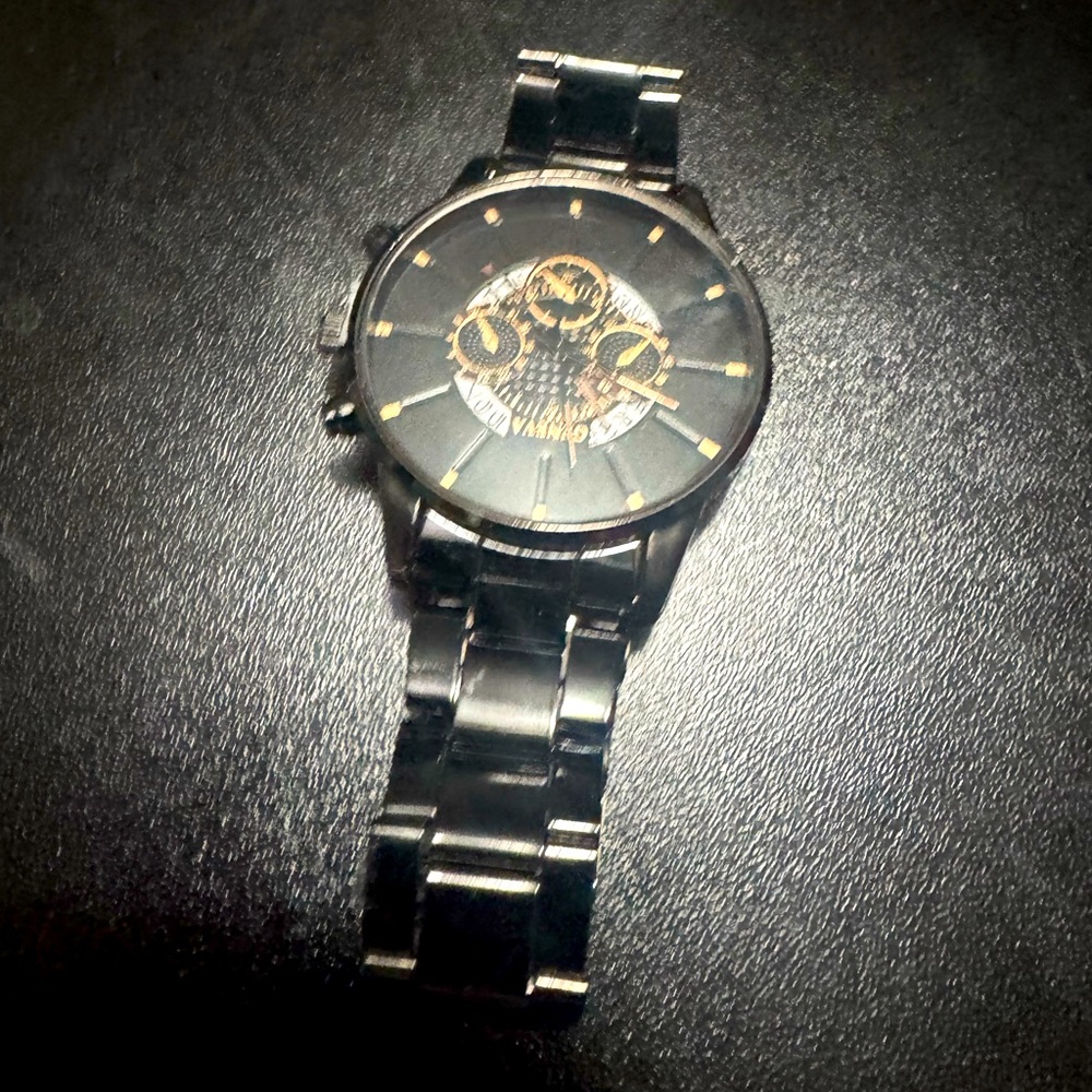 Black Stainless Steel Skeleton Watch
